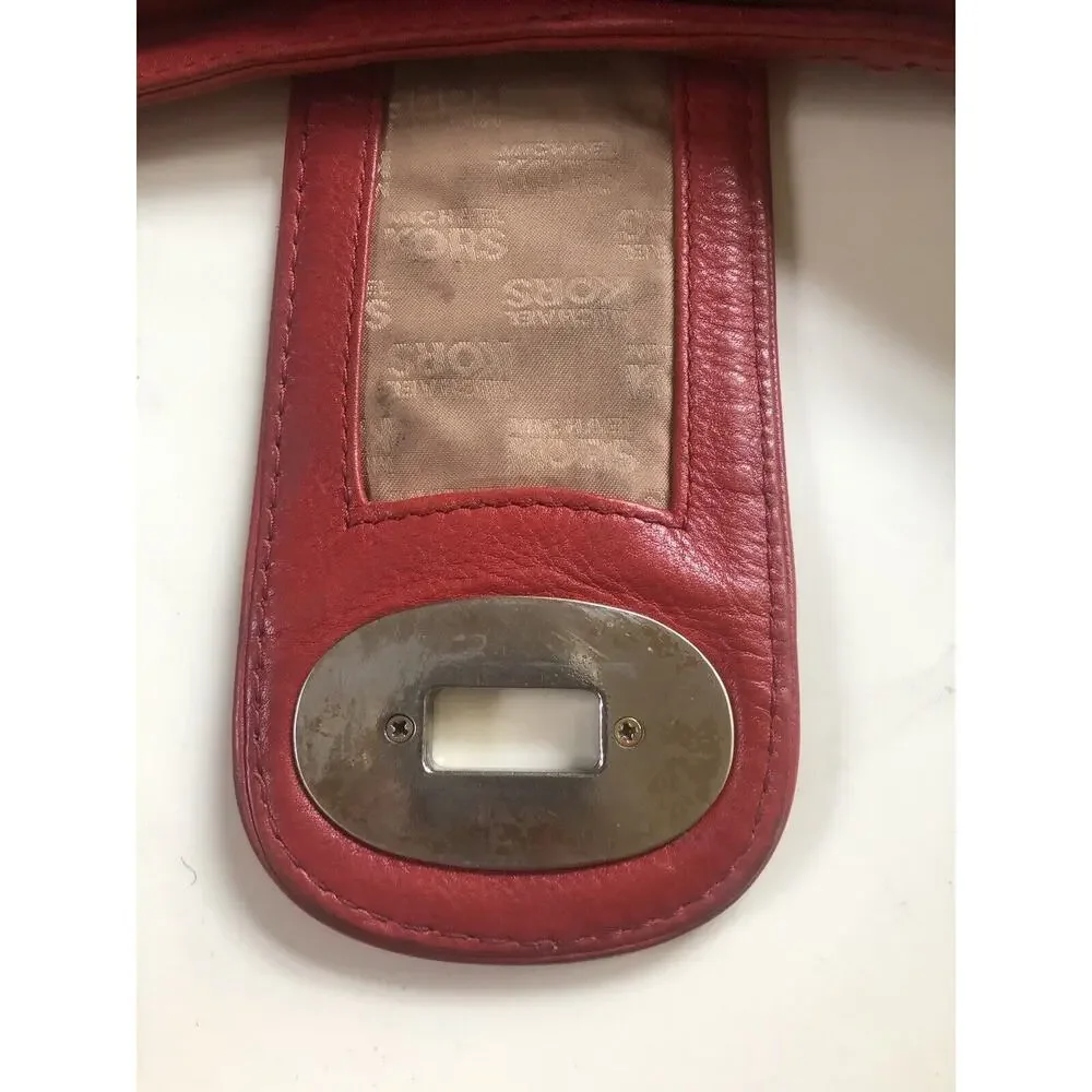 Michael Kors Red Leather Studded Hobo Shoulder Handbag Purse